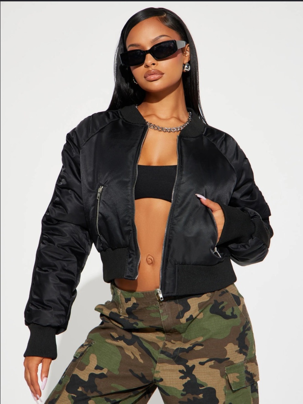 Fashion Nova Bomber Jacket - Black